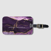 Paars-Agate Geode Gold-monogram Bagagelabel (Voorkant (horizontaal))