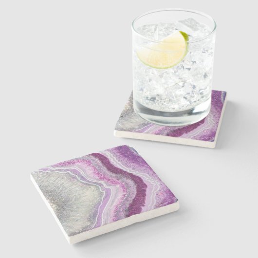 Paars Agate Geode Marble Stone Onderzetter (Zijkant)