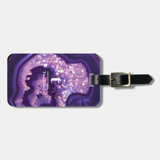 Paars Agate Monogram Bagagelabel (Voorkant horizontaal)