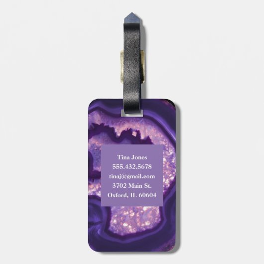 Paars Agate Monogram Bagagelabel (Achterkant verticaal)