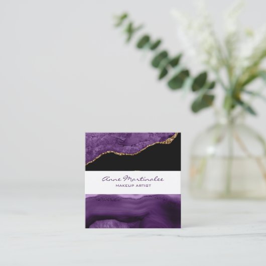Paars Agate Square Visitekaartje (Staand voorkant)