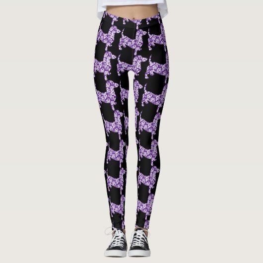 Paars Aloha Dachshund Leggings (Voorkant)
