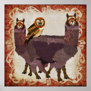 Paars Alpacas Amber Owl Art Poster