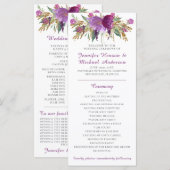 Paars Amethist Gouden Glitter Huwelijksprogramma Programmakaart (Voorkant / Achterkant)