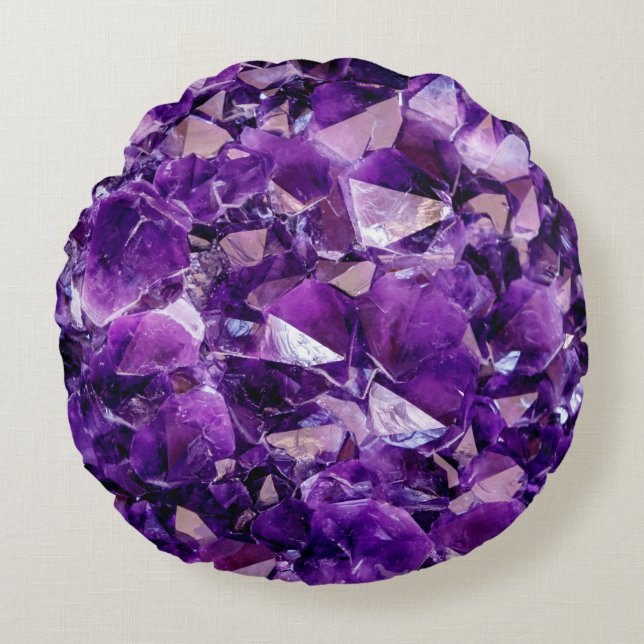 Paars Amethyst Crystal Gem Round Sierkussen Rond Kussen (Voorkant)