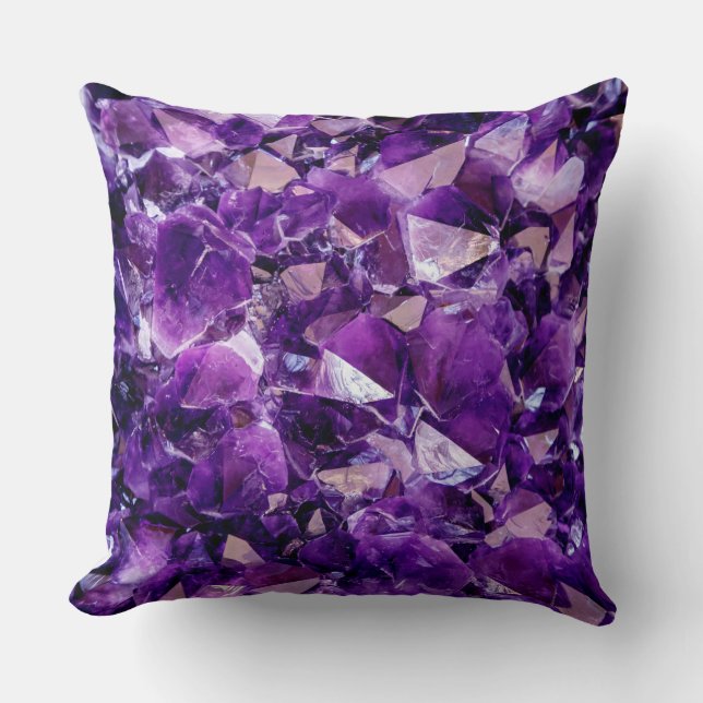 Paars Amethyst Crystal Gemstone Sierkussen (Voorkant)