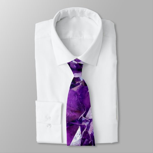 Paars Amethyst Crystal Geode Gemstone Necktie Stro Stropdas (Gebonden)