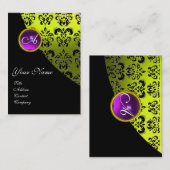 PAARS AMETHYST-DAMASKMONOGRAM, geel Visitekaartje (Voorkant / Achterkant)