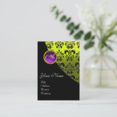 PAARS AMETHYST-DAMASKMONOGRAM, geel Visitekaartje (Staand voorkant)