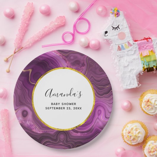 Paars Amethyst- en Gold Abstract Agate-Baby shower Papieren Bordje (Feest)