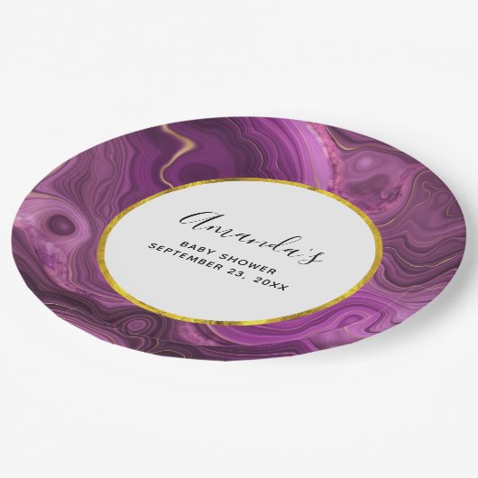 Paars Amethyst- en Gold Abstract Agate-Baby shower Papieren Bordje (Gekanteld)