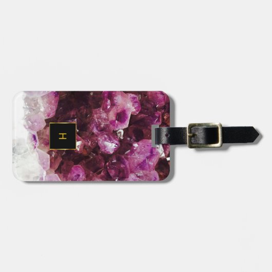 Paars amethyst goud, monogrammen elegant bagagelabel (Voorkant horizontaal)