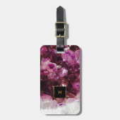 Paars amethyst goud, monogrammen elegant bagagelabel (Voorkant verticaal)