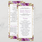 Paars Amethyst Gouden Glitter Lijst Bruiloftsprogr Programmakaart (Voorkant / Achterkant)