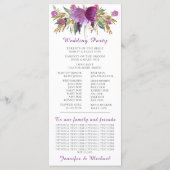 Paars Amethyst Gouden Glitter Trouwprogramma Programmakaart (Achterkant)