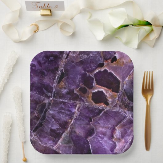 Paars Amethyst Quartz Crystal Papieren Bordje (Huwelijk)