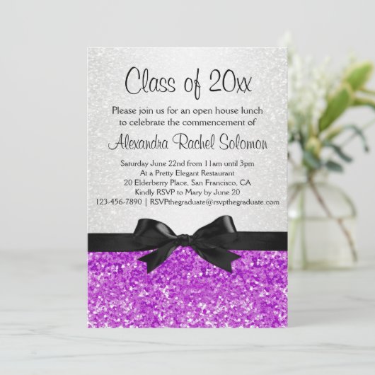 Paars/Amethyst Sparkle-look Afstuderen Invitation Kaart (Staand voorkant)