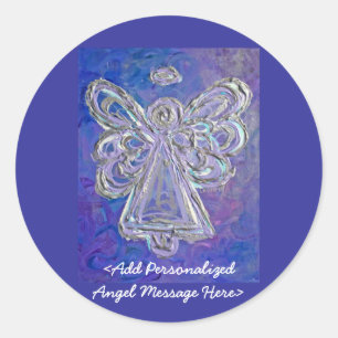 Paars Angel Wings-stickers met aangepaste berichte Ronde Sticker