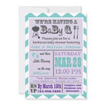 Paars & Aqua Barbecue BaByQ Baby shower nodigt 2