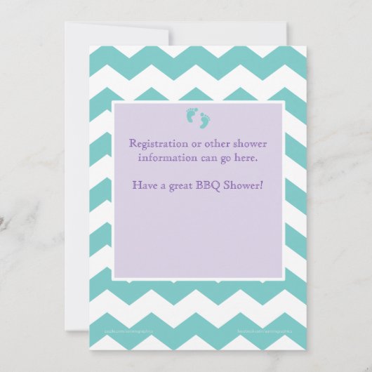 Paars & Aqua Barbecue BaByQ Baby shower nodigt 2 Kaart (Achterkant)
