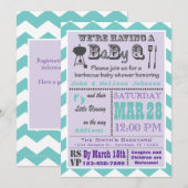 Paars & Aqua Barbecue BaByQ Baby shower nodigt 2 Kaart (Voorkant / Achterkant)