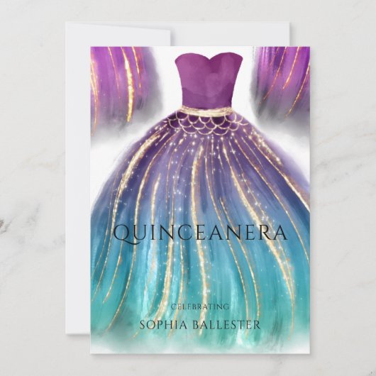 Paars Aqua Blauwgroen Ombre Mermaid Dress Quincean Kaart (Voorkant)