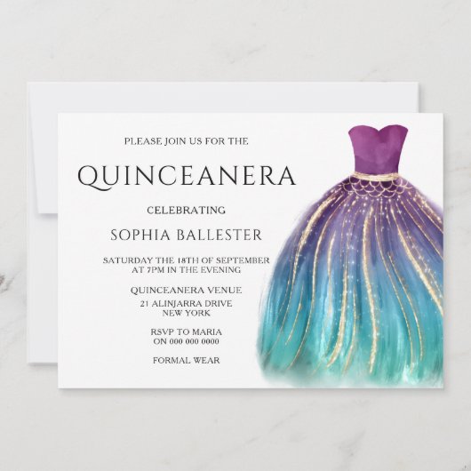 Paars Aqua Blauwgroen Ombre Mermaid Dress Quincean Kaart (Achterkant)