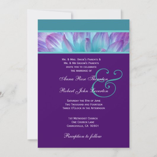 Paars Aqua Blue Dahlia Petals Wedding Recycled V2 Kaart (Voorkant)