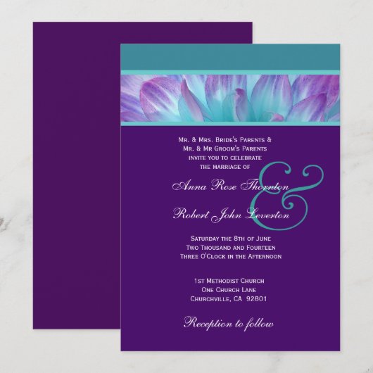 Paars Aqua Blue Dahlia Petals Wedding Recycled V2 Kaart (Voorkant / Achterkant)