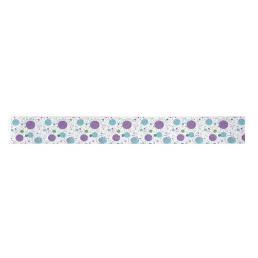 Paars | Aqua Polka Dots and Swirls Satijnen Lint (Voorkant)