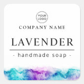 Paars aqua waterverf aangepast logo productlabel vierkante sticker (Voorkant)