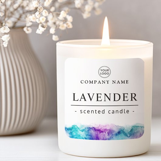 Paars aqua waterverf aangepast logo productlabel vierkante sticker