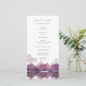 Paars Aquarel Bergmeer Trouwprogramma Bedankkaart (Staand voorkant)