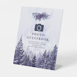 Paars Aquarel Bos Foto Gastboek Bruiloft Reclamebord Met Voetstuk