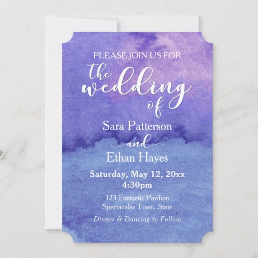 Paars Aquarel "De Bruiloft Van" Typografie Kaart (Voorkant)