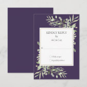 Paars Aquarel Groene Huwelijksreactie RSVP Kaartje (Voorkant / Achterkant)