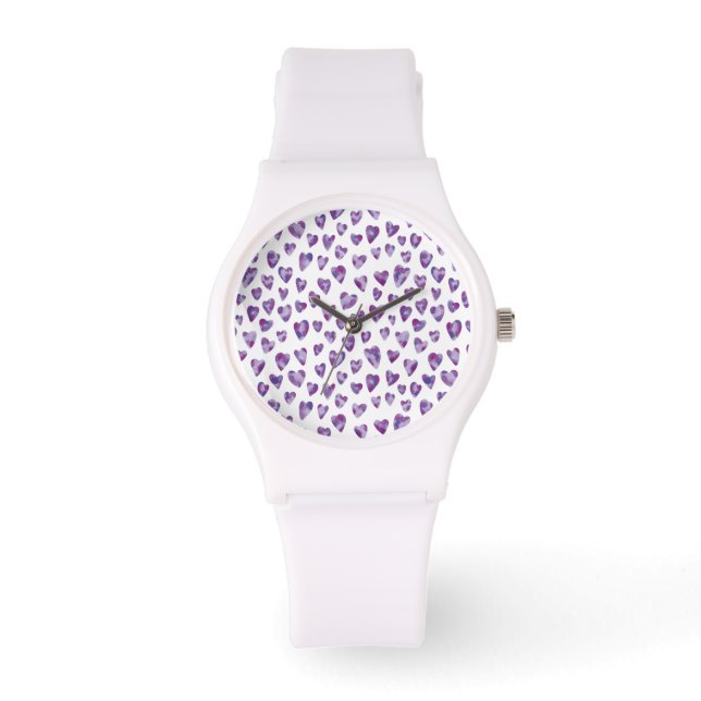 Paars Aquarel Hart Horloge (Voorkant)