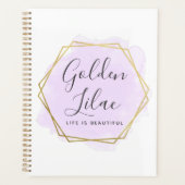 Paars Aquarel & Modern Gouden Geometrische Chic Planner (Voorkant)