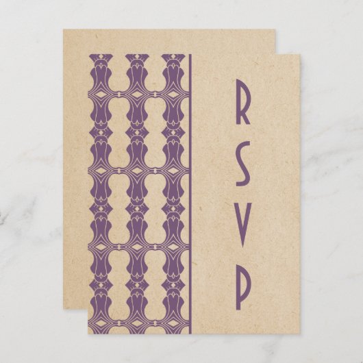 Paars Art Deco Border RSVP Briefkaart (Voorkant / Achterkant)
