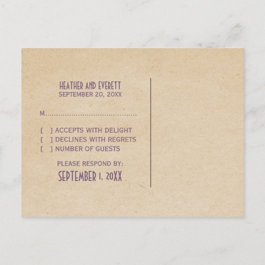 Paars Art Deco Border RSVP Briefkaart (Achterkant)