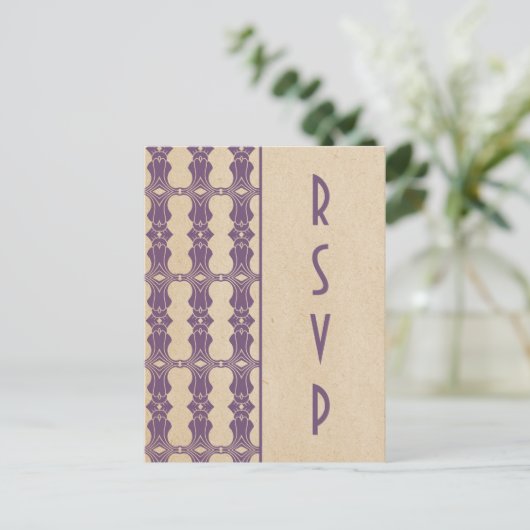 Paars Art Deco Border RSVP Briefkaart (Staand voorkant)