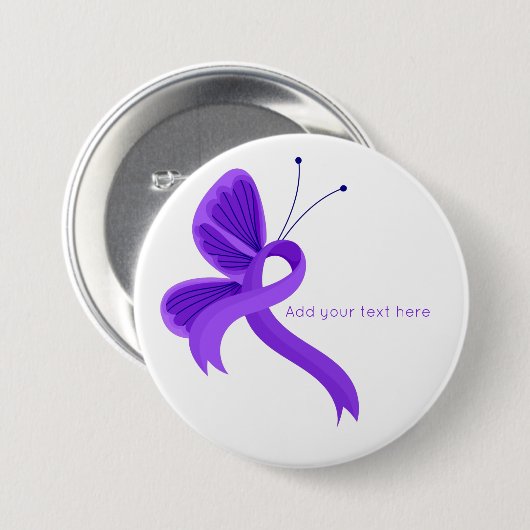 Paars Awareness Ribbon Butterfly Button (Voorkant /achterkant)