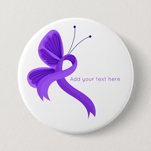 Paars Awareness Ribbon Butterfly Button (Voorkant)