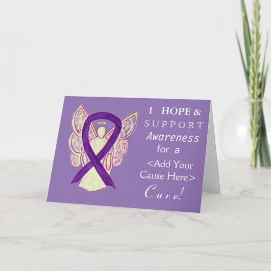 Paars Awareness Ribbon Custom Want Angel Kaarten (Voorkant)