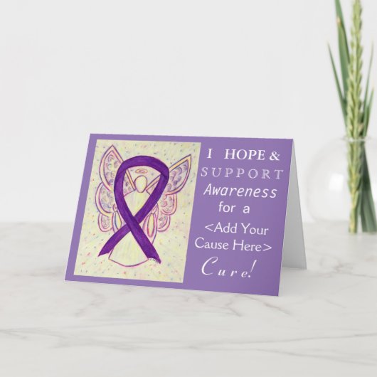 Paars Awareness Ribbon Custom Want Angel Kaarten (Voorkant)