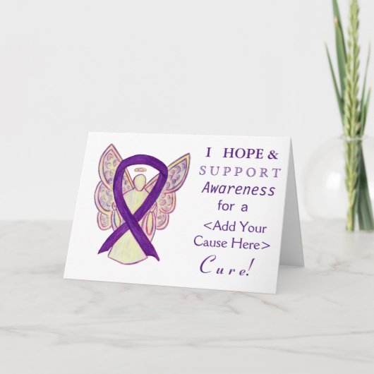 Paars Awareness Ribbon Custom Want Angel Kaarten (Voorkant)