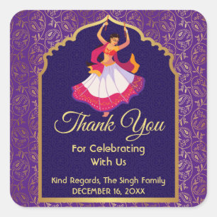 Paars-Aziatische Arabische gouden grens Mehndi Vierkante Sticker