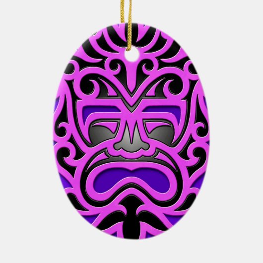 Paars Aztec Masker Keramisch Ornament (Achterkant)