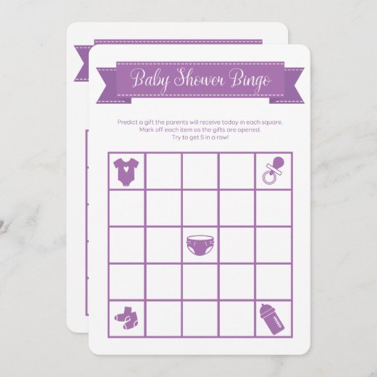 Paars Baby shower Bingo Game Double Sided Kaart (Voorkant / Achterkant)