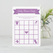 Paars Baby shower Bingo Game Double Sided Kaart (Staand voorkant)